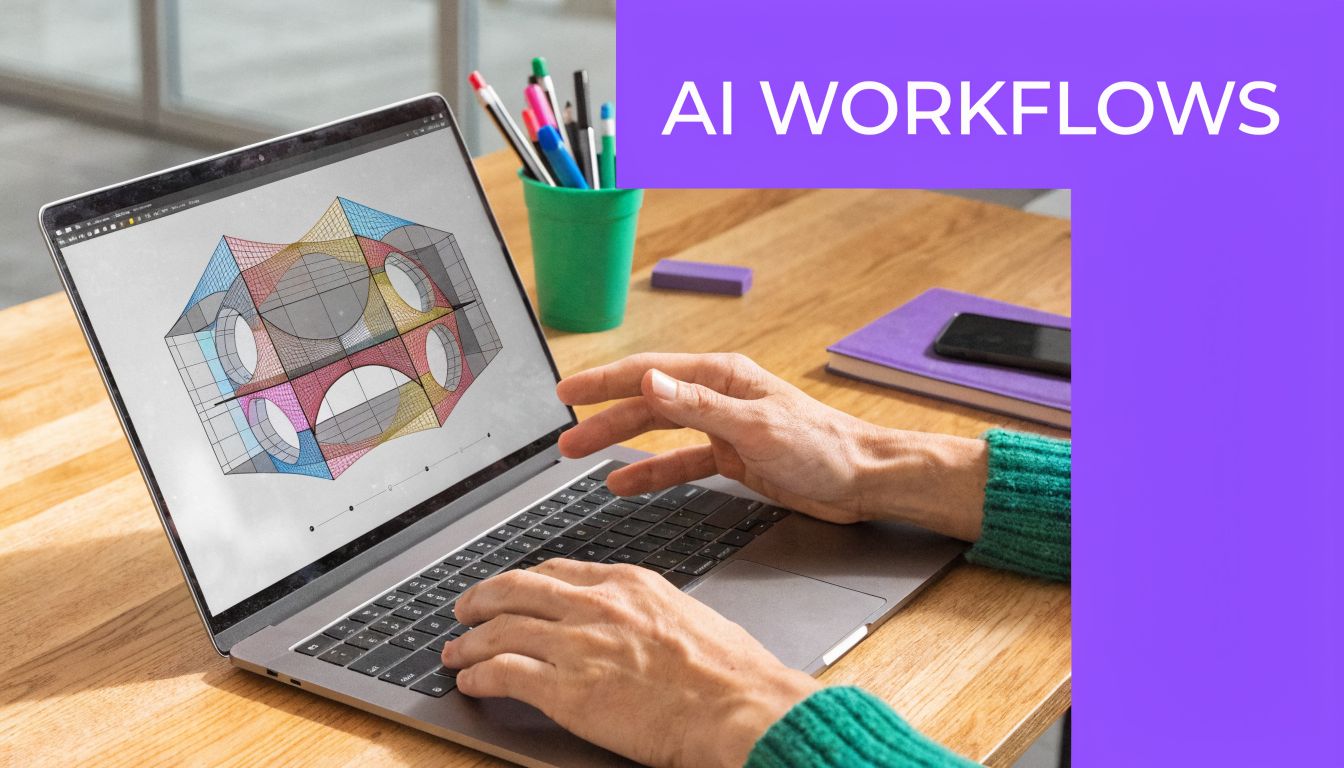 A person working on an architectural design project using a laptop on a wooden desk.