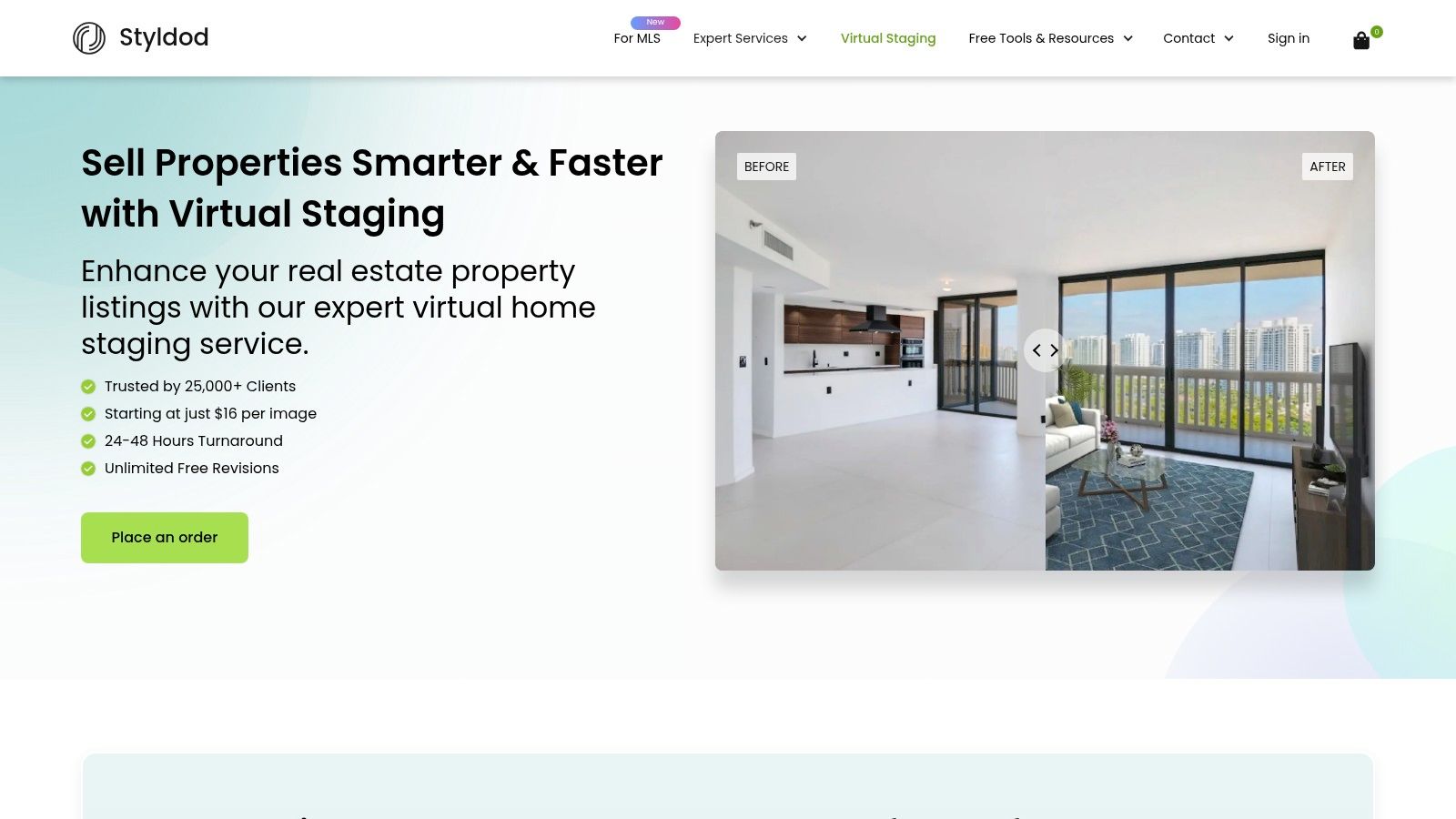 Stuccco virtual staging example showing a before and after of a living room.