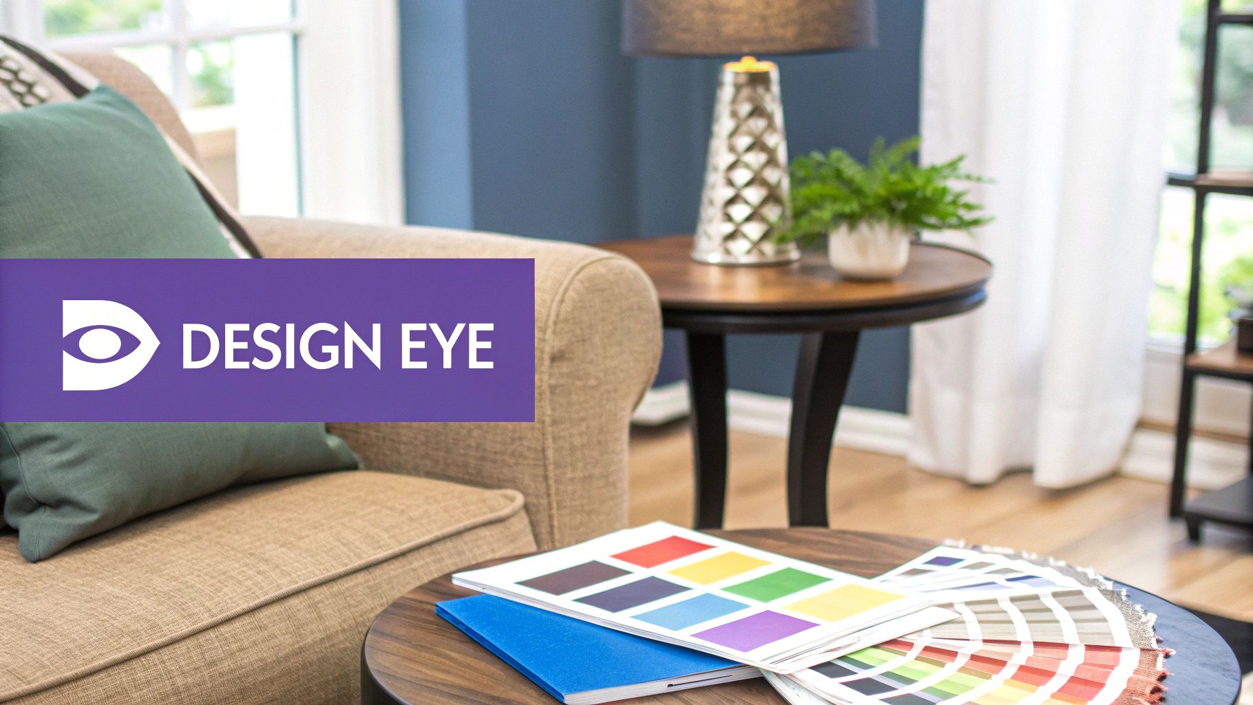 A woman adjusts items on a coffee table in a staged living room, preparing a home for sale.
