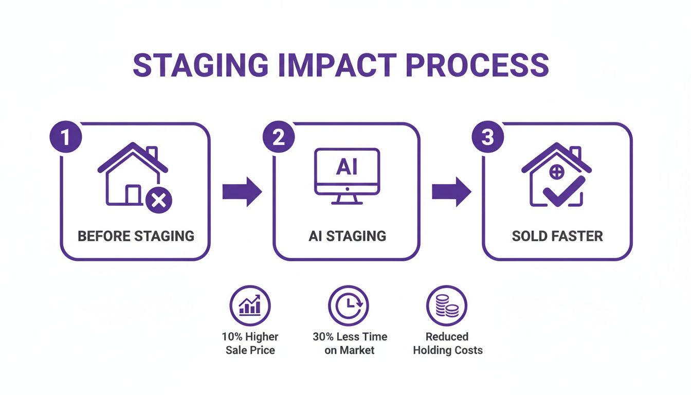 Flowchart illustrating the AI real estate staging process and its benefits for property sales.