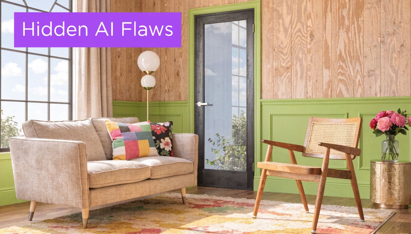 A modern living room featuring a sofa, a wooden cane chair, and green wainscoting with wood paneling.